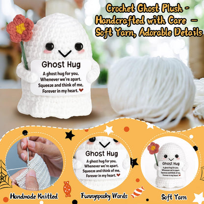 Unique Friendship Birthday Gift for Bestie Her Him – Long Distance Thinking of You Gift for Women Men – Handmade Crochet Ghost Hug Ornament Thoughtful Boo Spooky Relationship Decor for Goodbye