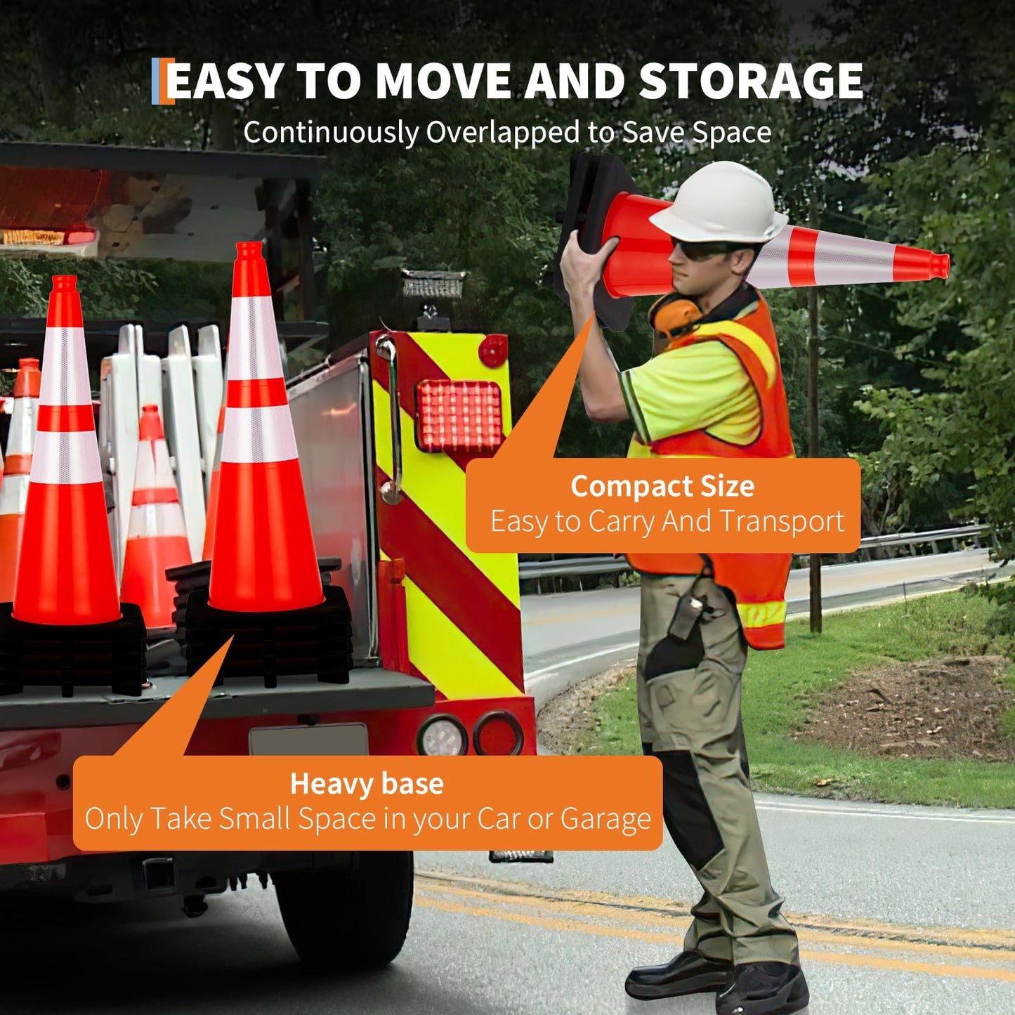 8 Pack 28 Inch Traffic Safety Cones - Parking Cones with Heavy Black Base and Reflective Collars, Orange Safety Cones for Parking Lot, Construction Work, Road Safety Control
