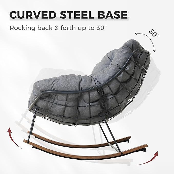Grand patio Outdoor Rocking Chair, E-Coated Modern Cozy Lounge Rocker Chair with Cushion for Balcony Porch Patio, Gray