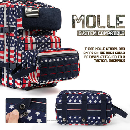 QT&QY Tactical Toiletry Bag For Men Hygiene Bag EDC Military Tool Molle Pouches Small Dopp Kit Mens Shaving Kit Travel shower Bags Star-Spangled