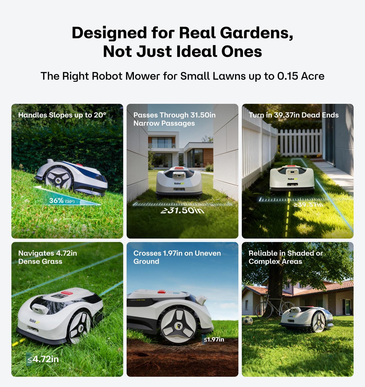 Raccoon 2 SE Robot Lawn Mower, Wire-Free Robotic Lawn Mower Without RTK for Max. 0.15 Acre Lawn Area, 1.18"–3.15” Cutting Height, with AI Obstacle Avoidance, 5Ah Fast-Charging Battery for Small Lawns