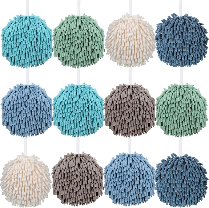Macarrie 12 Packs Fluffy Towel Chenille Hand Towel Absorbent Fast Drying Hand