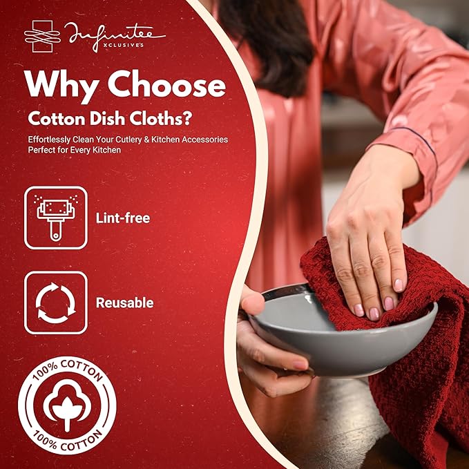 Infinitee Xclusives Premium Dish Cloth 100% Cotton 12 x 12 Inches |Pack of 4|