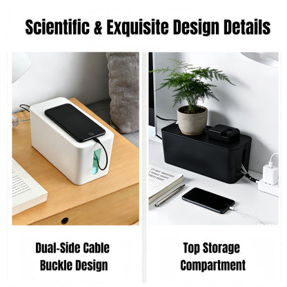 1 Large + 1 Small Cable Management Box Set – 2-Piece Cord Organizer Box, Home Office Desk Wire Storage & Cable Management Solution (Acryliclid lid/White)