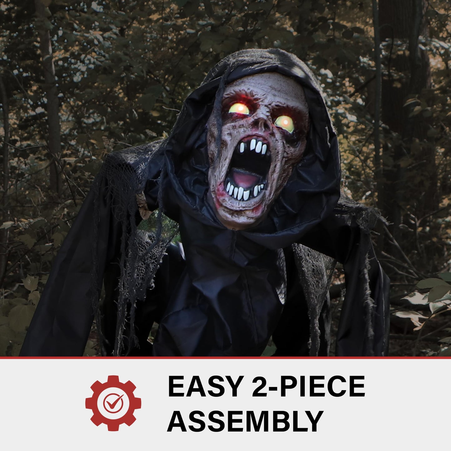 Haunted Hill Farm Scary Crouching Zombie, Halloween Animatronic with Touch Activated Lights and Sounds, Battery Operated Indoor or Covered Outdoor Halloween Decorations, Creepy Halloween Props