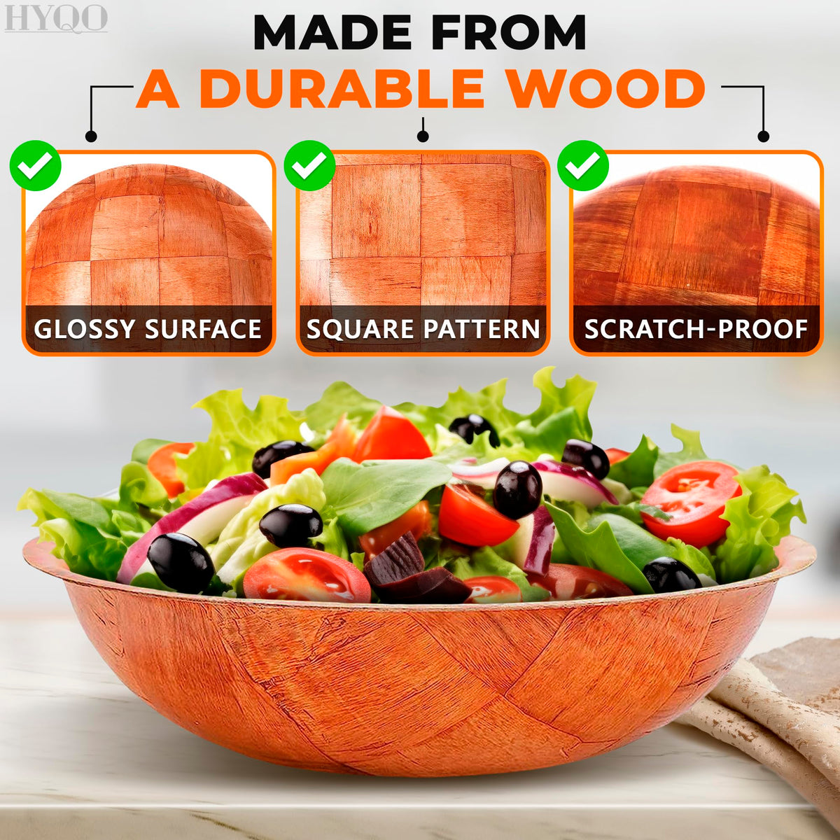 Wooden Salad Bowl Set of 6 – 7.9"x2" Wooden Bowls for Food, Lightweight Design with Smooth Finish, Easy to Clean & Stack – Wood Bowl for Salads, Fruit, Snacks, Desserts, Pasta Sides, Party & Brunch