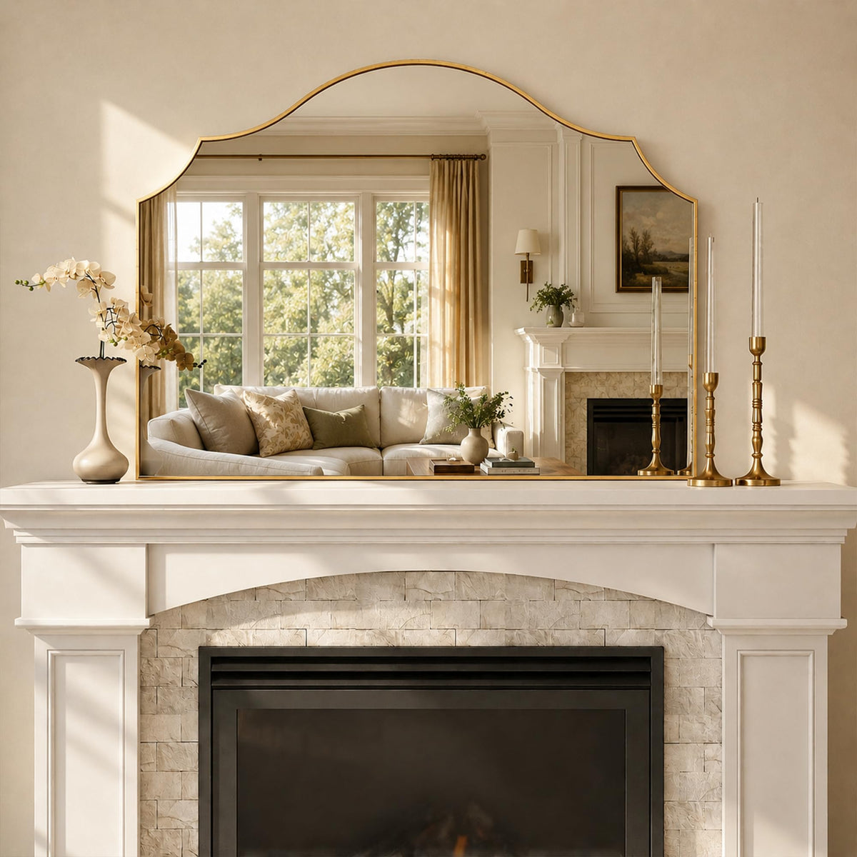 VIWILII 29"x39" Gold Arched Wall Mirror, Decorative Mirror