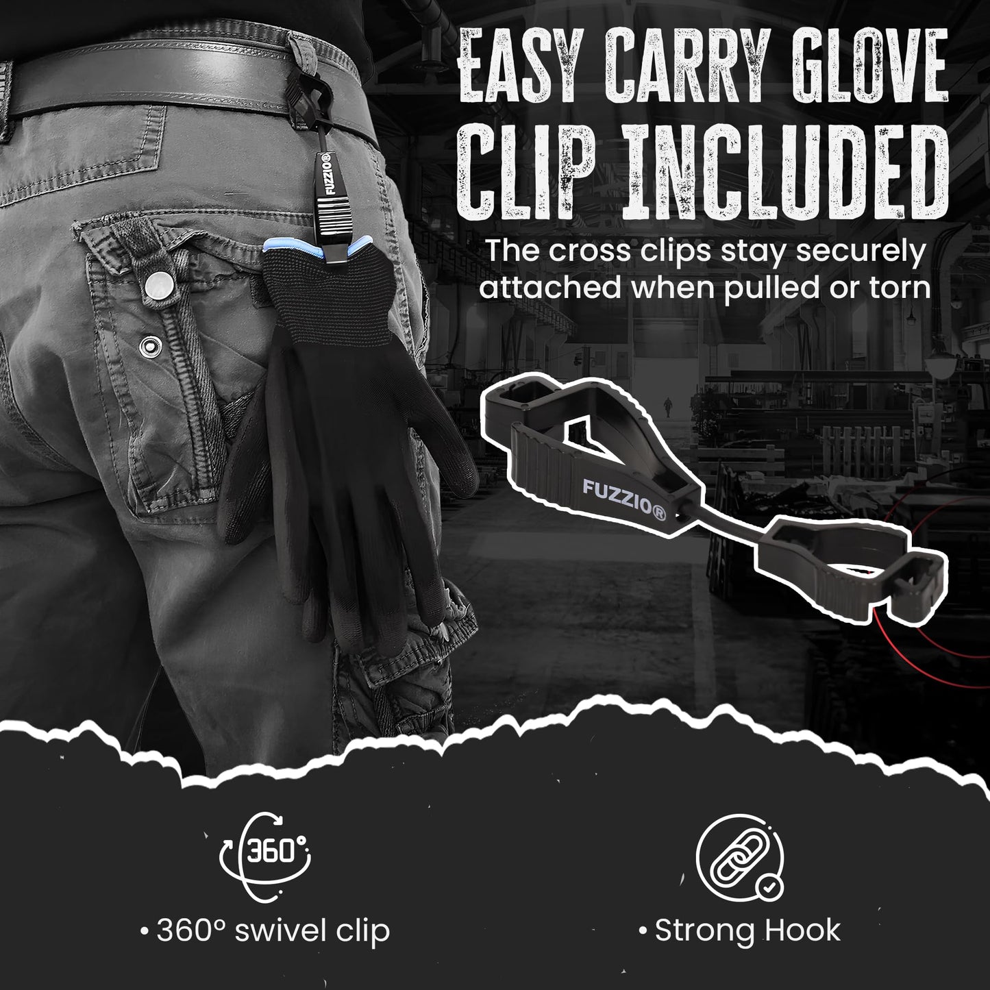24 pairs PU coated work gloves Gardening Mechanic and FUZZIO clip glove holder (L - 9, Black)