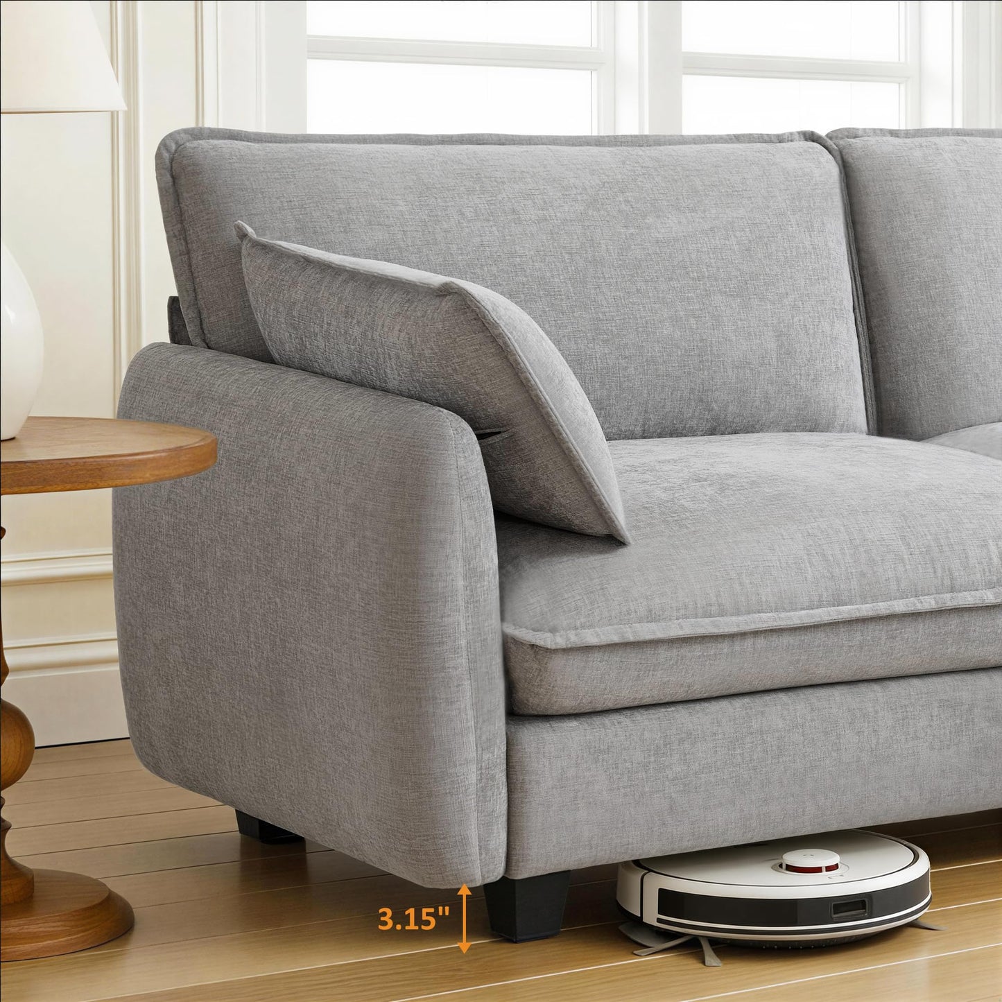 MCombo 117" Oversized Cloud Sectional Couch, Sectional Sofa with FSC Certified, L Shaped Couch with Ottoman for Living Room, Chenille S0701 (Grey)