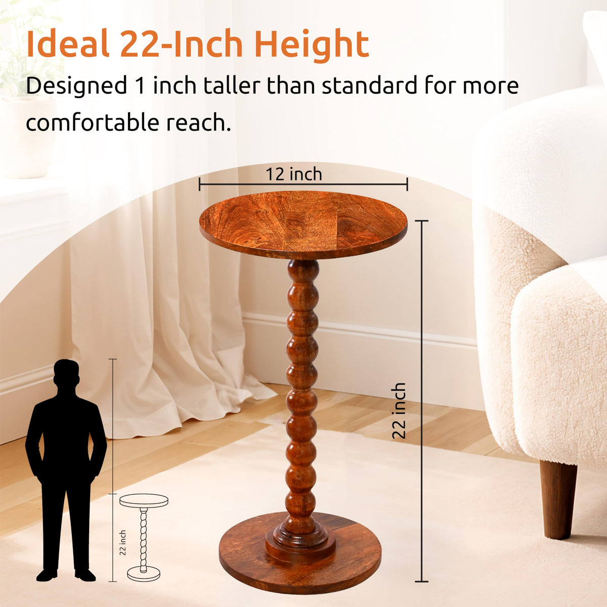 Round Side Table, Small Drink Table for Small Spaces, Modern Accent Nightstand with Solid Wood Leg for Living Room, Bedroom, Corners, and Office- Honey Mango