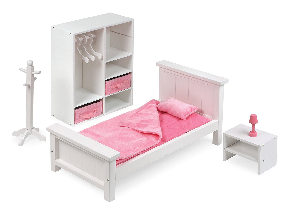 Badger Basket 13-Piece Bedroom Furniture Set for 18 Inch Dolls – Includes Bed, Armoire, Nightstand & Accessories