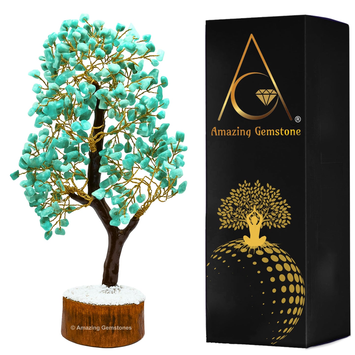 Amazonite Natural Healing Premium Crystal Bonsai Feng Shui Fortune Money Tree of Life for Home Office Decor (Gift Box Ready) (10-12 Inch)