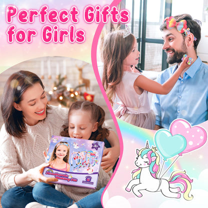 Pourbibi Unicorn Headband Making Kit for Girls Age 3+, Creative Craft Kits for Kids, DIY Fun Hairbands & Hair Accessories Toys Set - Birthday Presents & Gifts for Girls Age 3 4 5 6 7 8 Years Old