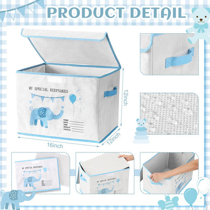 LemonRoad Baby Memory Keepsake Box 16x12x12inch Baby Shower Elephant First Keepsake Box New Parent Newborn Baptismal Birthday Gift for Mementos Travel Loved Ones Treasured Keepsakes(Blue)