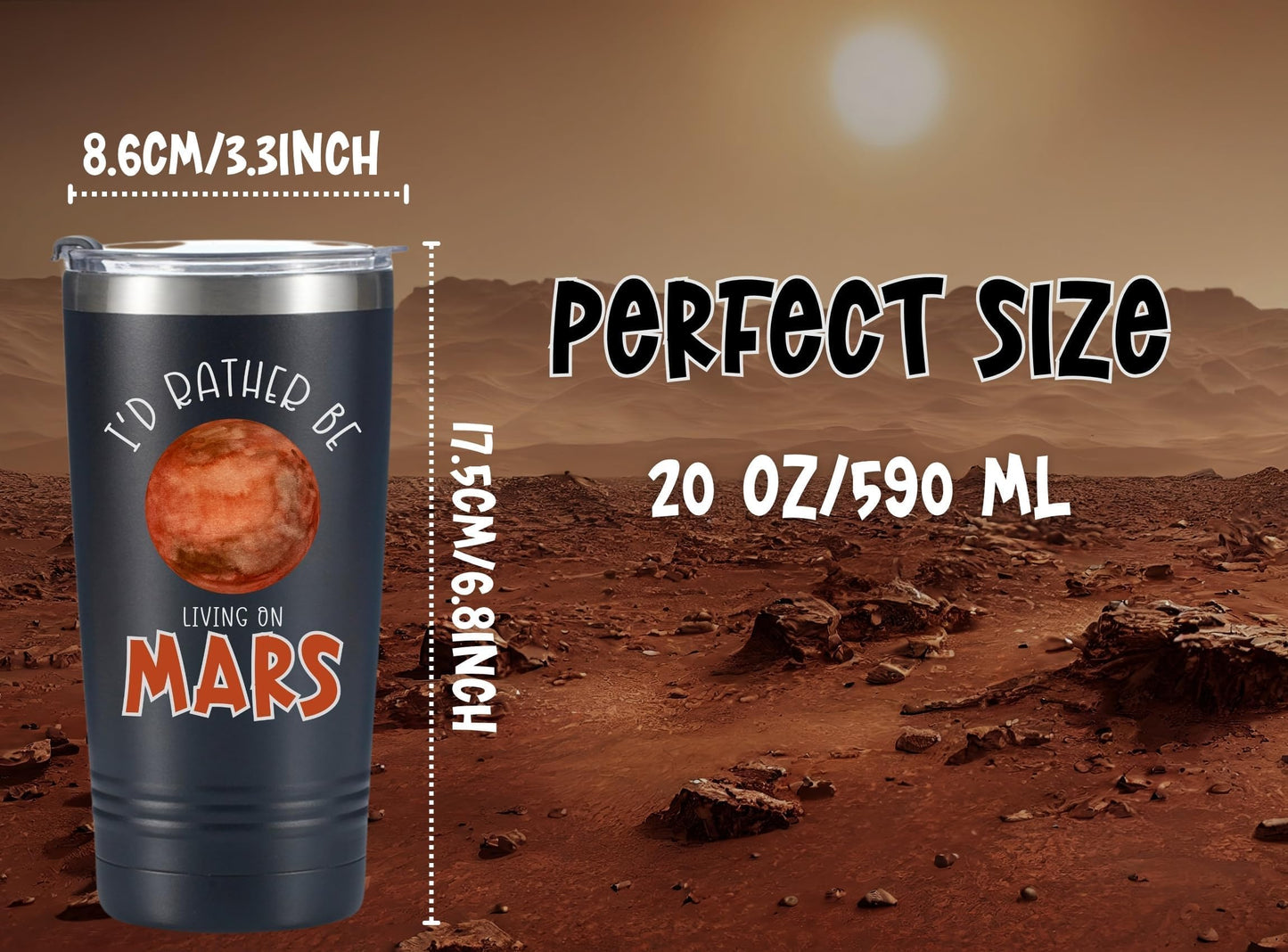 Onebttl Mars Gifts for Adults, Ideal Space, Solar System Gifts for Space Enthusiasts, Lovers on Christmas, Birthday, 20oz Stainless Steel Tumbler with Lid Straw