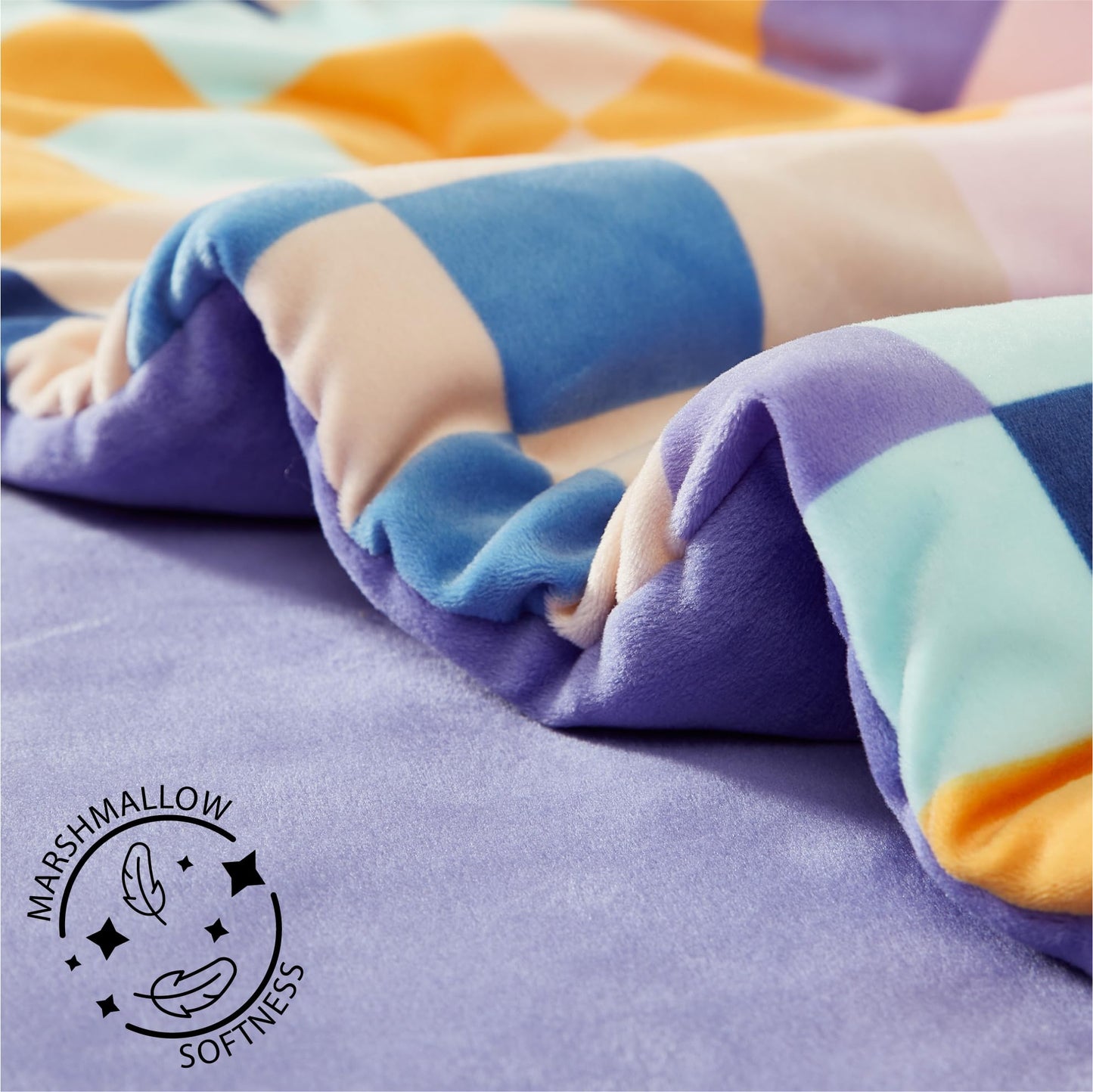 Urban Lifestyle Smooshie Plush Throw Blanket – 50x60 Ultra Cozy Throw, Multicolor Checkered Pattern with Purple Reverse, Lightweight & Fluffy for Couch, Bed & Travel – Kids & Adults