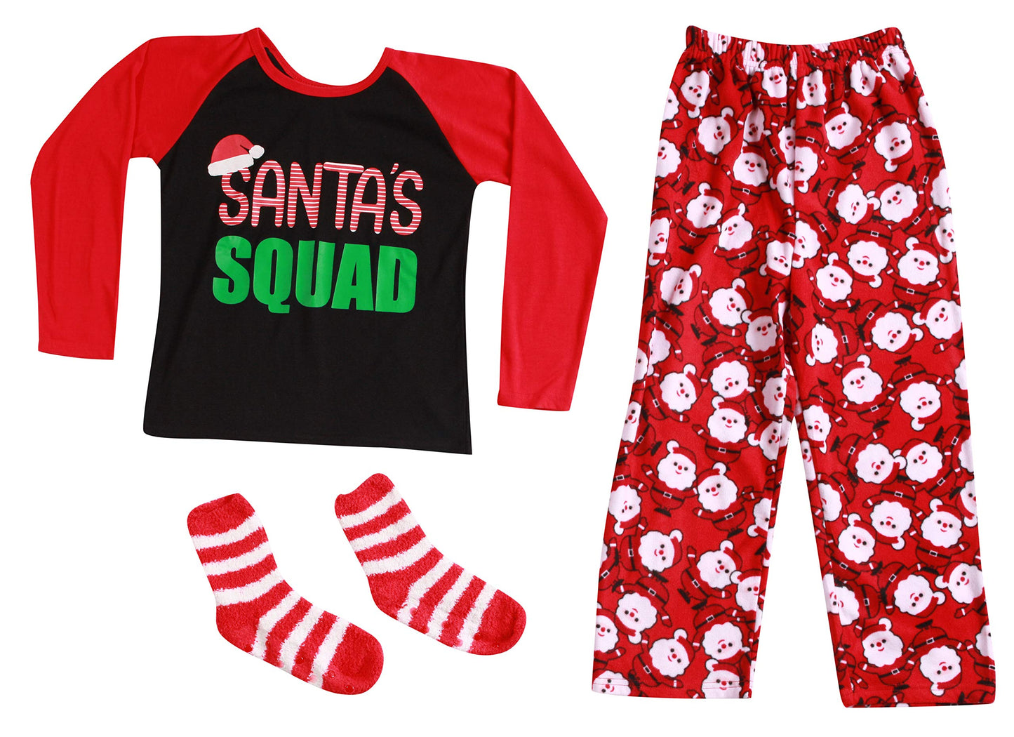 #followme Womens Microfleece Pajamas Set, Family Pajamas, Santa Squad, Large