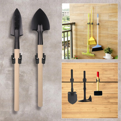 Hejo 10 Pack Mop Broom Holder, Heavy Duty Brush Holder Wall Mounted, Stainless Steel Mop and Brooms Holders Storage Rack Brush Organiser Tidy Clamp for Garden Garage Bathroom(Black)