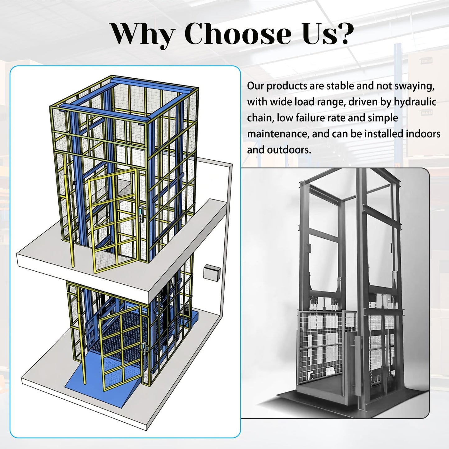 Customized Hydraulic Cargo Lift, 2200lbs 1 Ton Goods Lift for Warehouse, 2m x 2m Platform Material Lift, Heavy Duty Mezzanine Freight Lift Alternative for Industrial Factory (9.8FT Lifting Height)