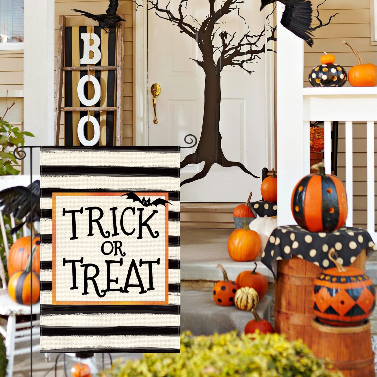 AVOIN colorlife Trick or Treat Garden Flag 12 x 18 Inch Double Sided Outside, Halloween Holiday Yard Outdoor Flag