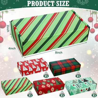 Zhanmai 25 Pcs Christmas Shipping Gift Boxes Small Holiday Mailing Cardboard Gifts Boxes Christmas Shipping Packaging Cases for Wrapping Holiday Goodie Present(4 x 8 x 2 Inch,Classic Style)