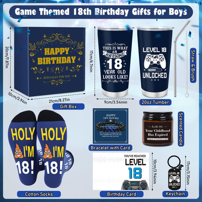Keluna 18th Birthday Gifts for Boys - 18 Year Old Boy Birthday Gifts Idea with 20 Oz Tumbler, Bracelet, Socks, Keychain, Greeting Card for Son, Nephew, Grandson, Brother, Boyfriend Christmas Holiday