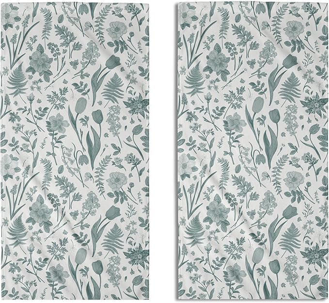 Spring Floral Hand Towels for Bathroom Set of 2 Aqua White Flower Leaves