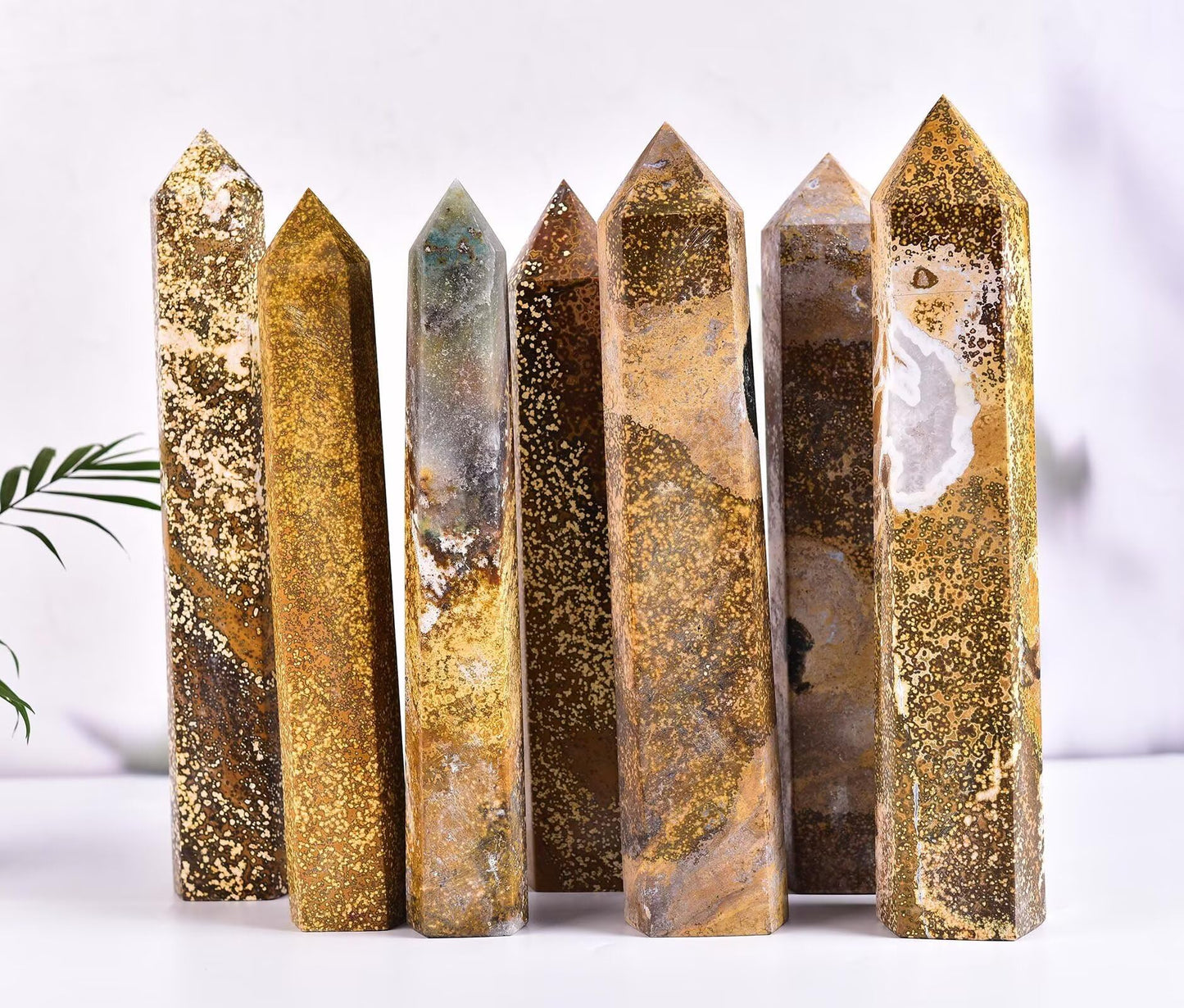 AMOYSTONE Large Yellow Ocean Jasper Stone Wand Healing Crystal Obelisk Tower 6 Faceted Column Reiki Chakra Meditation Therapy 2.2-2.6 LBS