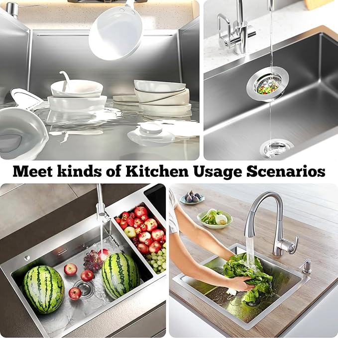 Upgraded 3 in 1 Kitchen Sink Drain Strainer Stopper, Brushed Stainless Steel