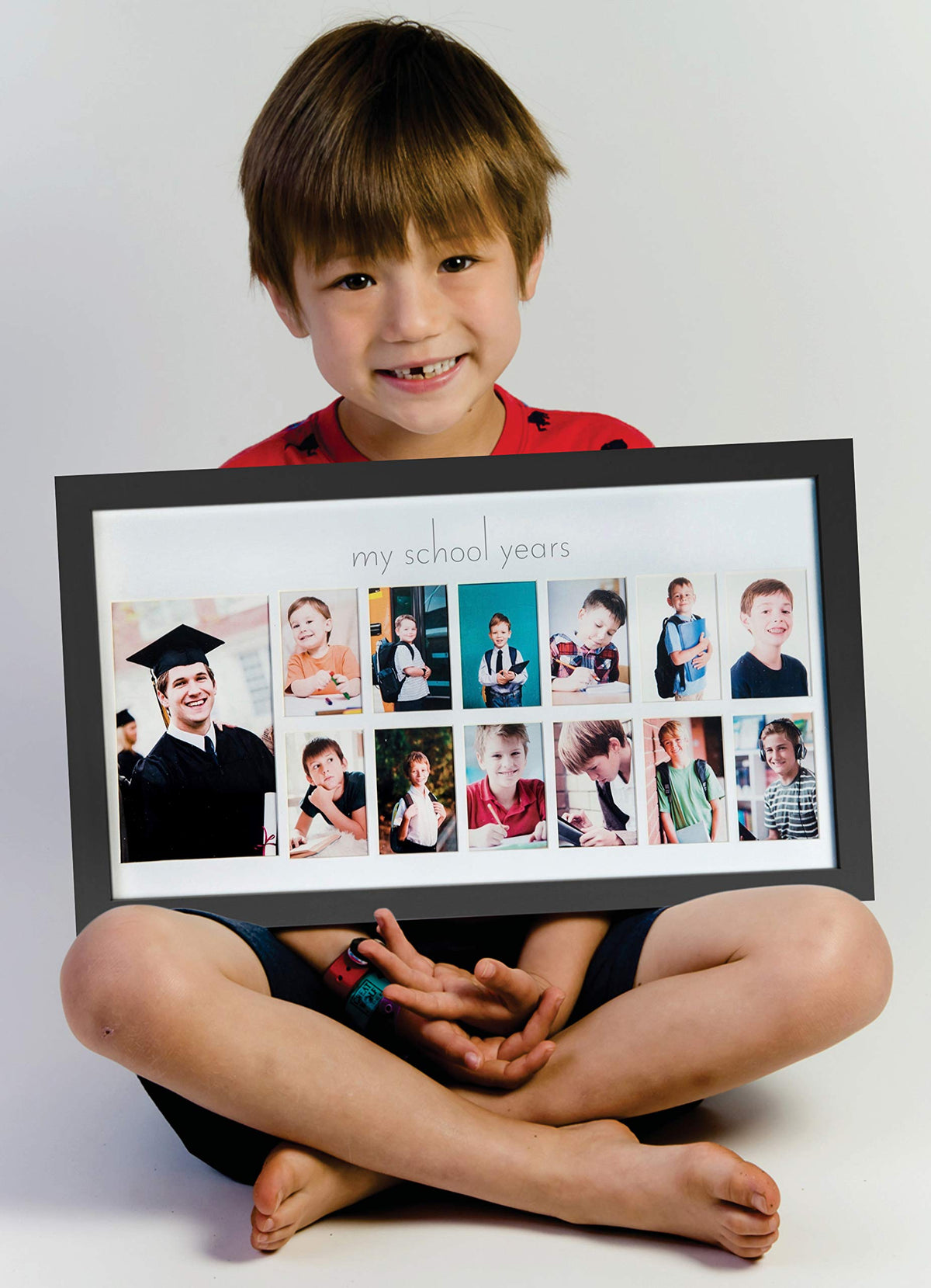 Green Pollywog School Years Picture Day Collage | Black Natural Wood Photo Display | K-12 Graduation Keepsake | School Photo Picture Display