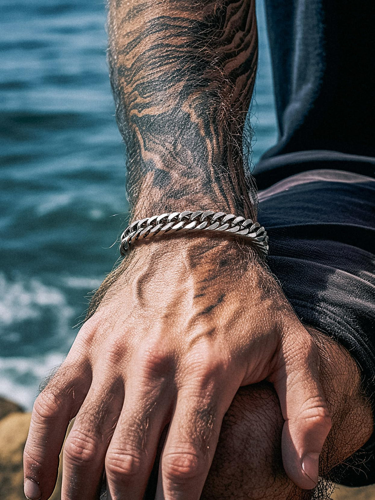 Richsteel Stainless Steel Bracelet for Men 8mm Wide Cuban Link Chain Bracelets 8.2 Inch