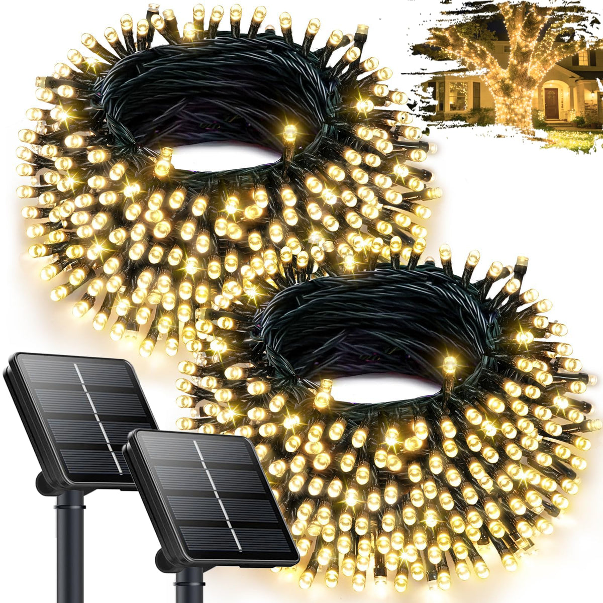 2Pack 240LED Solar String Lights Outdoor Waterproof | Solar Christmas Lights with 8 Modes & Memory, Auto On/Off Solar String Lights for Outside Xmas Tree Garden Yard Patio Wedding Decor (Warm White)