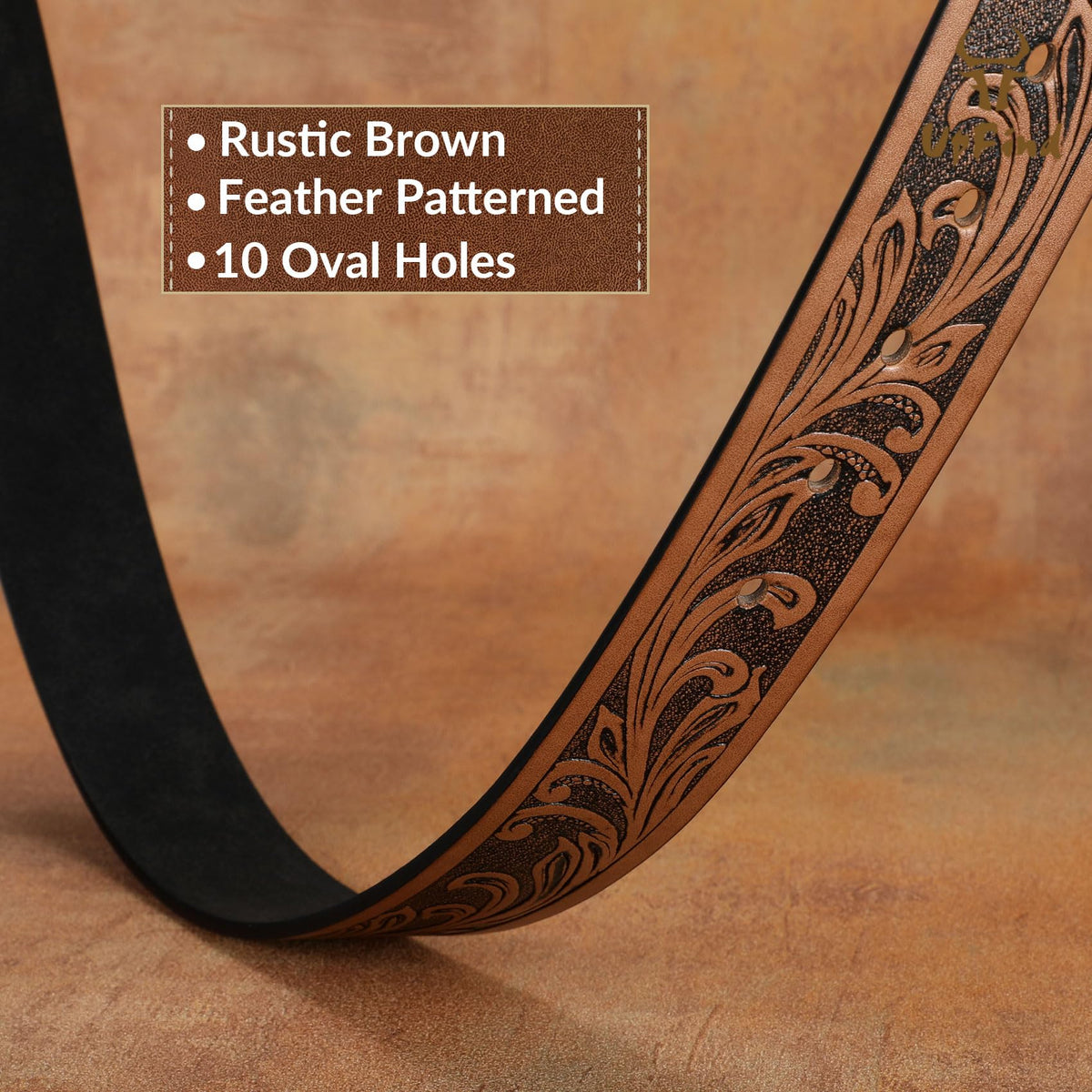 UpFind Men Women Western Belt Strap for Jeans Dress Cowboy Cowgirl Floral Embossed Leather Belt Strap without Buckle 1.5" Wide,Brown