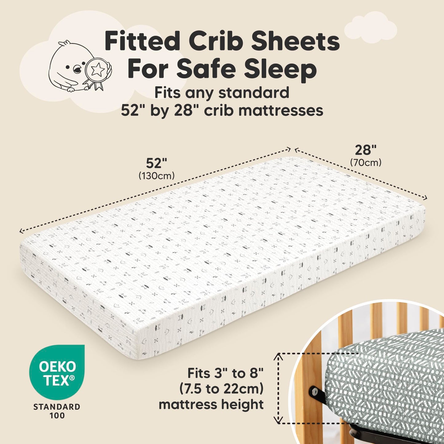 KeaBabies 2-Pack Muslin Crib Sheets for Boys, Girls - 100% Organic Cotton Fitted Baby Crib Mattress Sheet, Soft Breathable Standard Toddler Bed Cover Bedding Set, Neutral, Durable 52x28 (Nordic)