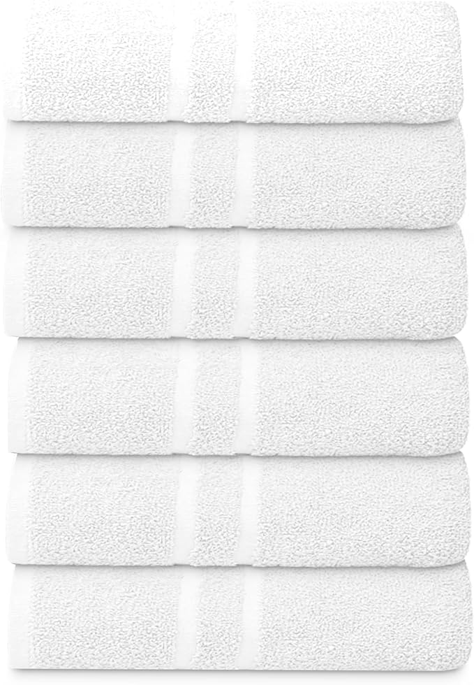 Basic Medium Bath Towels 24x48 Inches – Pack of 6 – White Color – Soft and