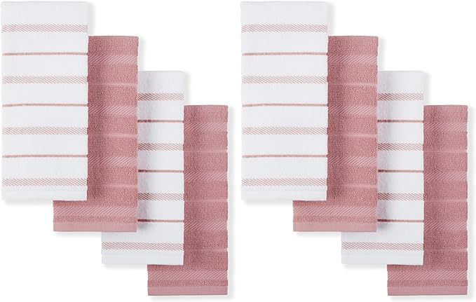 KitchenAid Albany Kitchen Towel 4-Pack Set, Dried Rose/White