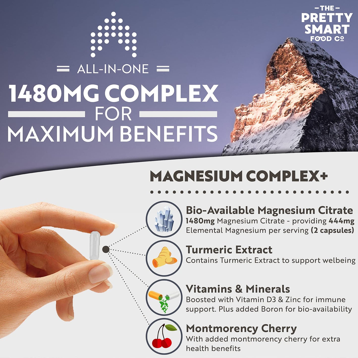 Magnesium Citrate 1480mg – 180 Vegan Magnesium Capsules not Magnesium Tablets – with Turmeric, Zinc, Vitamins D3 & B6 - High Absorption Premium Magnesium Supplements – 90 Day Supply – UK Made