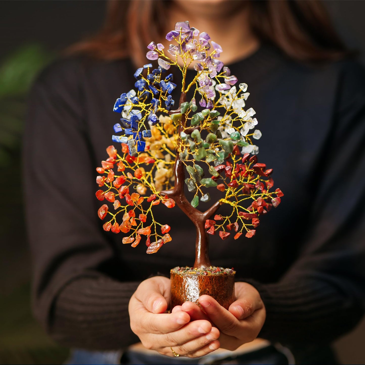 Crystal Tree of Life with Seven Chakra Tumble Hanging, 7 Chakra Healing Crystal Tree, Office Desk Decor, Room Decor, Bonsai Trees for Positive Energy, Money, Good Luck Birthday Gifts for Women 10-12"