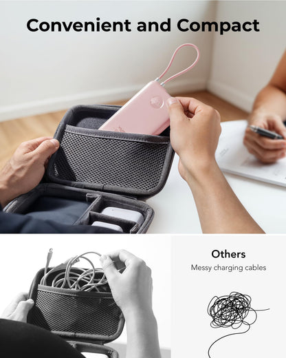 VIYISI Slim Portable Charger Power Bank 10000mAh, PD 20W Fast Charging Compact Battery Pack with Built-in USB C Cable, Travel Essential Compatible with iPhone 17 16 15, Samsung, Android - Pink