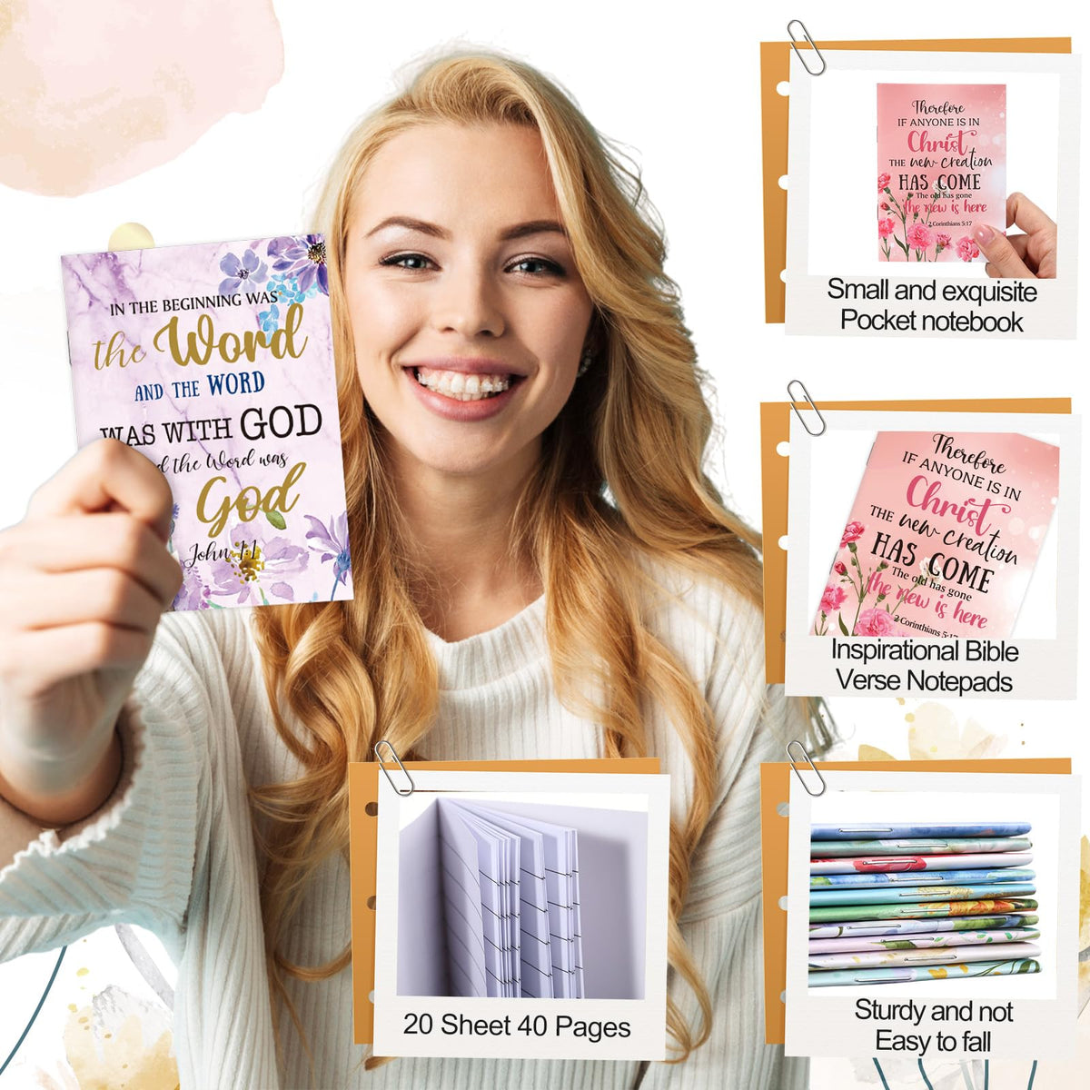 Kinlop 50 Pcs Easter Christian Gifts for Women, Small Prayer Journals with Bible Verses, Inspirational Religious Scripture Pocket Notebooks Bulk Set for Church Teachers Mother's Day (Floral)
