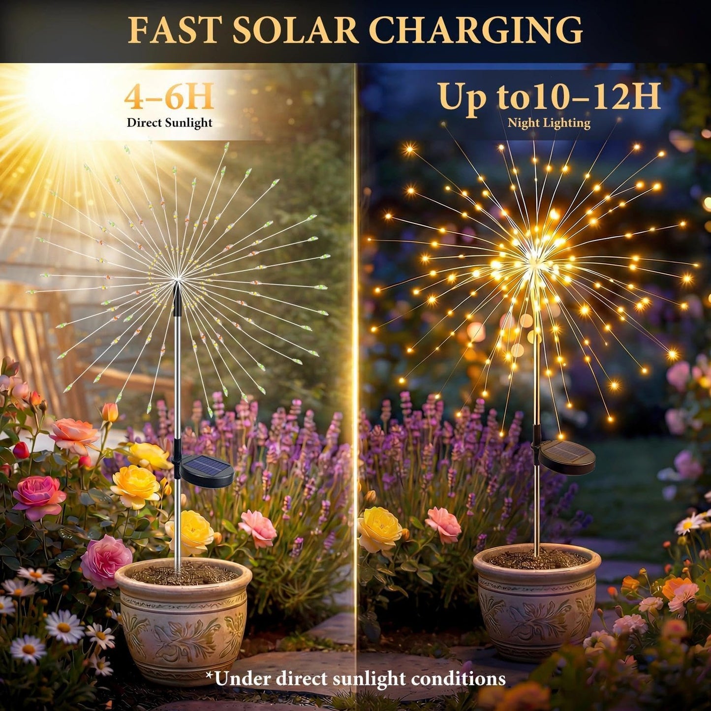 Fairdeer Solar Firework Lights Outdoor 4 Pack, 120LED Solar Starburst Garden Lights with 8 Modes, Waterproof Decorative Sparkle Light for Backyard, Garden, Patio Lawn Landscape & 4th of July Decor
