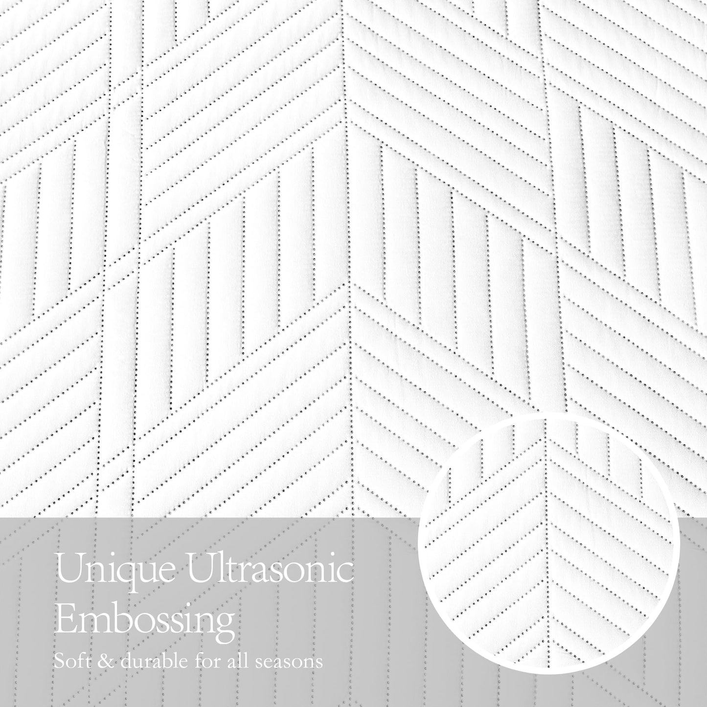 Davulos Queen Quilt Bedding Set,White Ultrasonic Full/Queen Quilt Set Reversible Microfiber Bedspread,Lightweight Soft Modern Geometric Coverlet Set for All Seasons(1 Quilt,2 Pillow Shams)