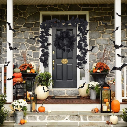RECUTMS Fall Decor Black Garland, Black Decorations Halloween Garland, Fall Wall Hanging Maple Leaves, Artificial Maple Leaf Vine, Halloween Decorations Clearance,Decoration for Home, Pack of 2