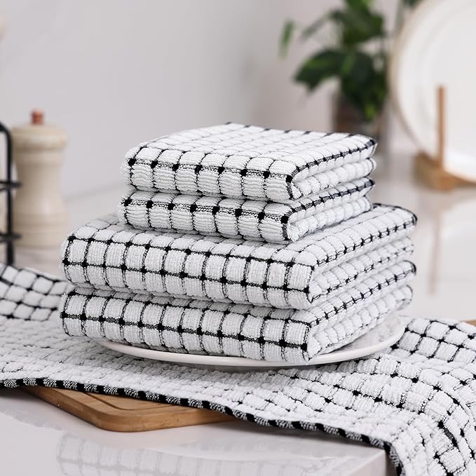 Homaxy Kitchen Towels and Dishcloths Set, 16 x 25 and 12 x 12 Inches, Super