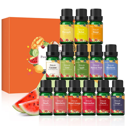 Fruity Fragrance Oils Set, ESSLUX 14 Premium Fruit Scented Oils for Diffuser, Soap Candle Making Scents, Coconut, Peach, Watermelon, Pineapple and More, Aromatherapy Essential Oils Gift Set for Home