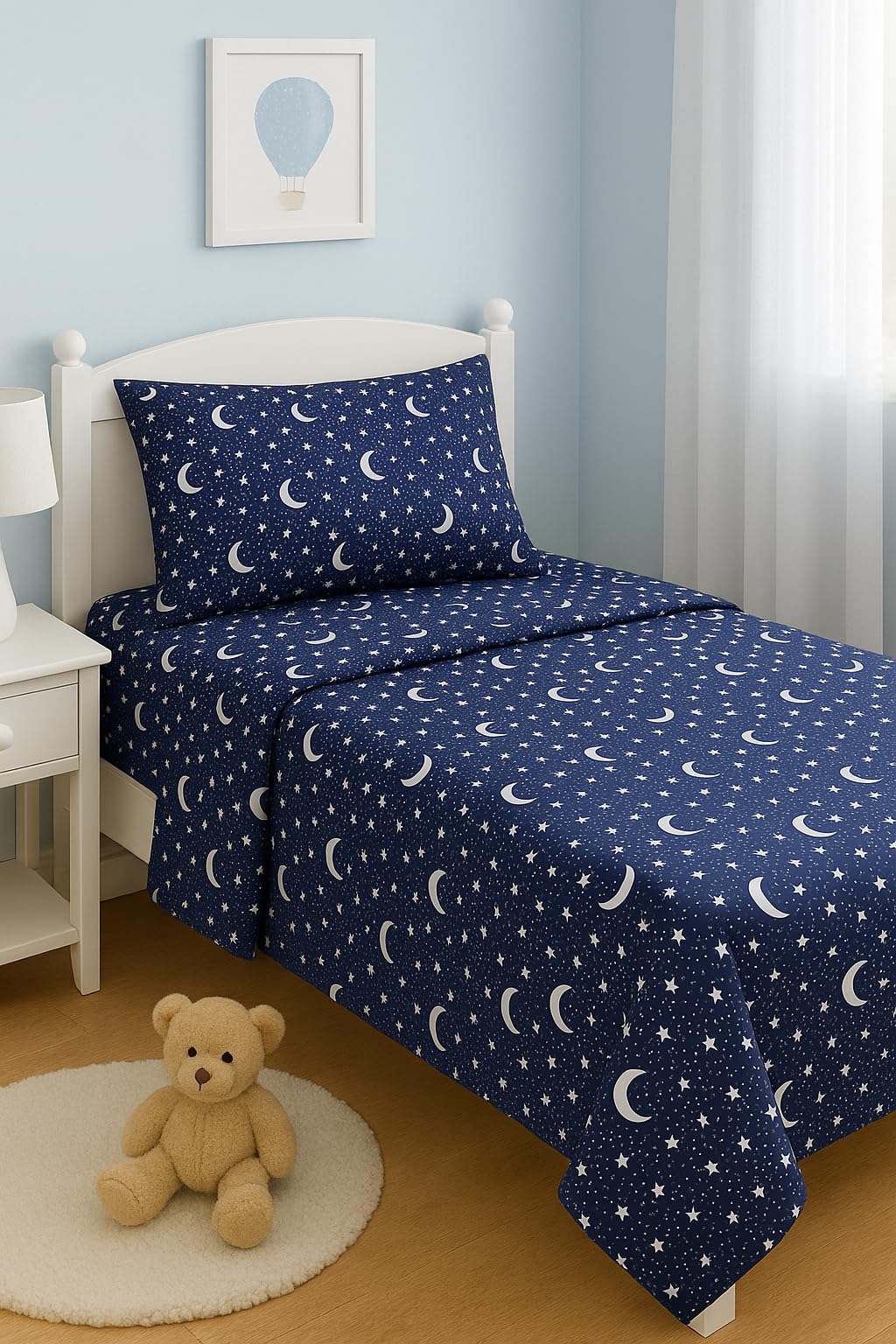 Heritage Kids 3-Piece Twin Sheet Set - Constellation Print Bedding with Top Sheet, Fitted Sheet & Pillowcase – Soft Microfiber Sheets for Boys or Girls, Navy Blue – Cozy & Machine Washable