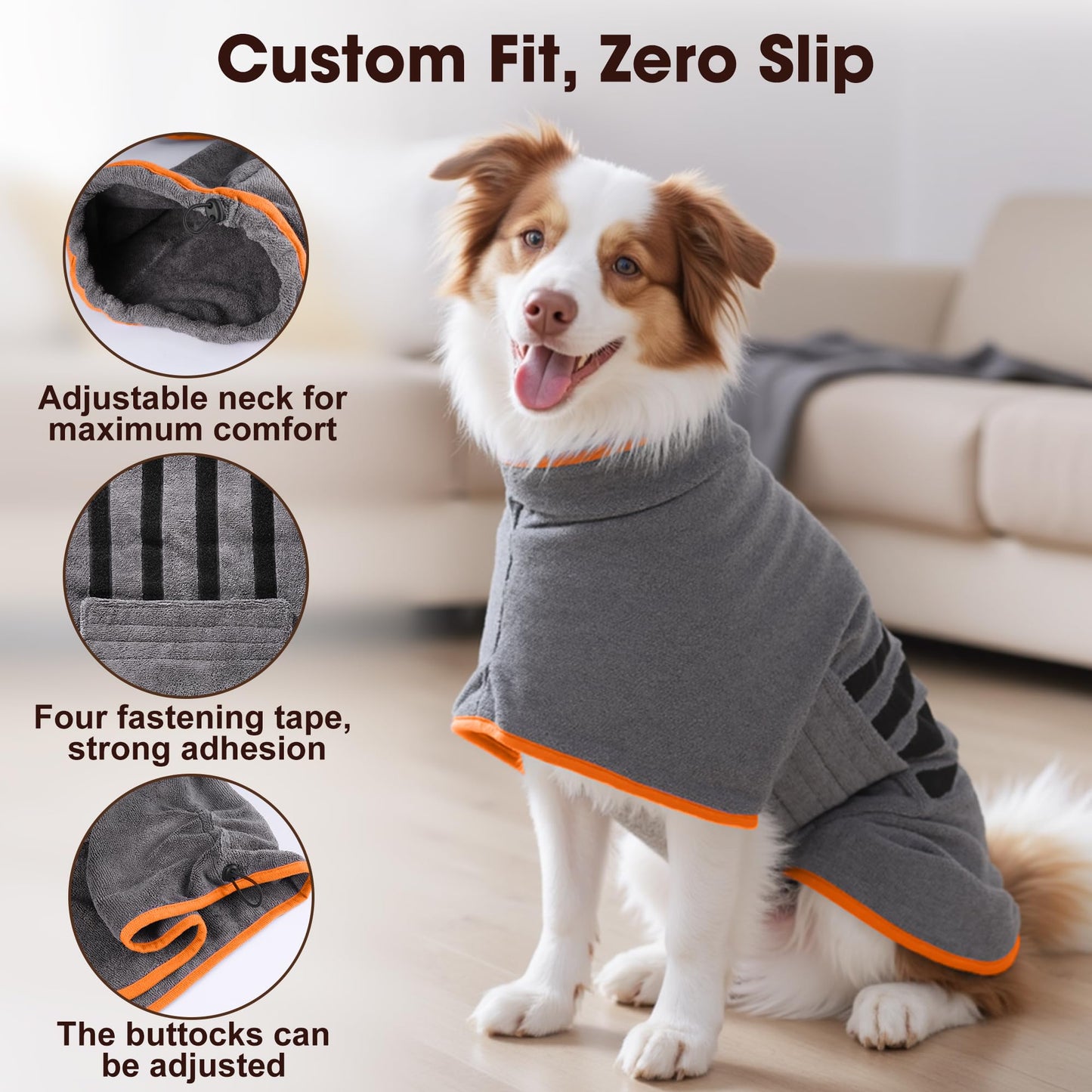 HezzLuv Microfiber Dog Drying Coat – Super Absorbent & Quick-Drying Dog Robe – Adjustable Fit for Medium to Large Dogs – Ideal for Bath, Swim & Wet Walks(Orange, M)