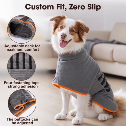 HezzLuv Microfiber Dog Drying Coat – Super Absorbent & Quick-Drying Dog Robe – Adjustable Fit for Medium to Large Dogs – Ideal for Bath, Swim & Wet Walks(Orange, M)