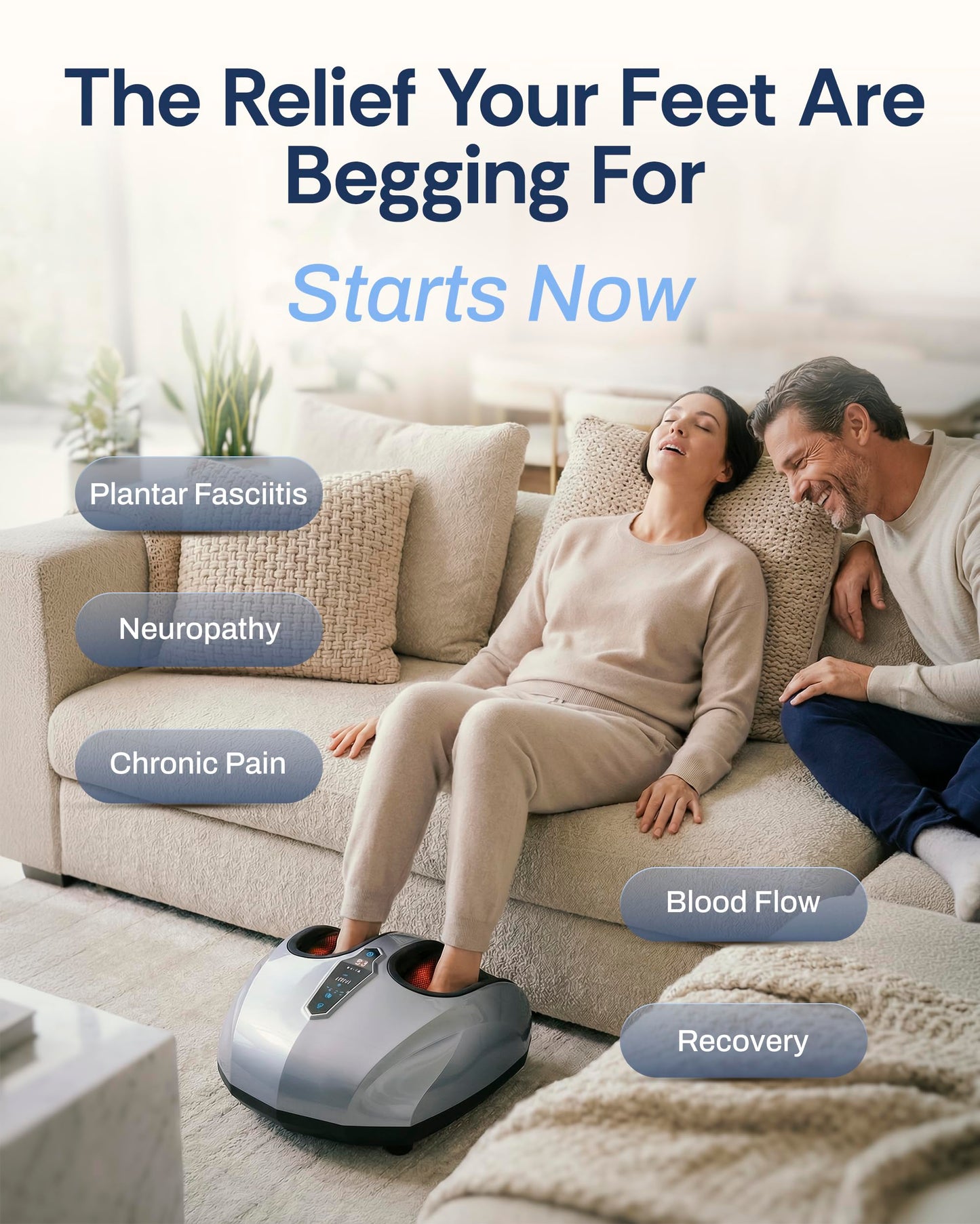 MIKO Foot Massager Machine with Deep-Kneading, Compression, Shiatsu, and Heat for Plantar Fasciitis, Neuropathy - Fits up to Men Size 12