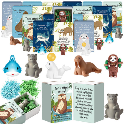 Cinnvoice 50 Set Bulk Gifts for Mothers Day Teacher Appreciation Gifts Nurse Week Employee Coworker Graduation Emotional Support Cute Resin Mini Ornaments Desk Pets Thank You Card Box (Sloth)